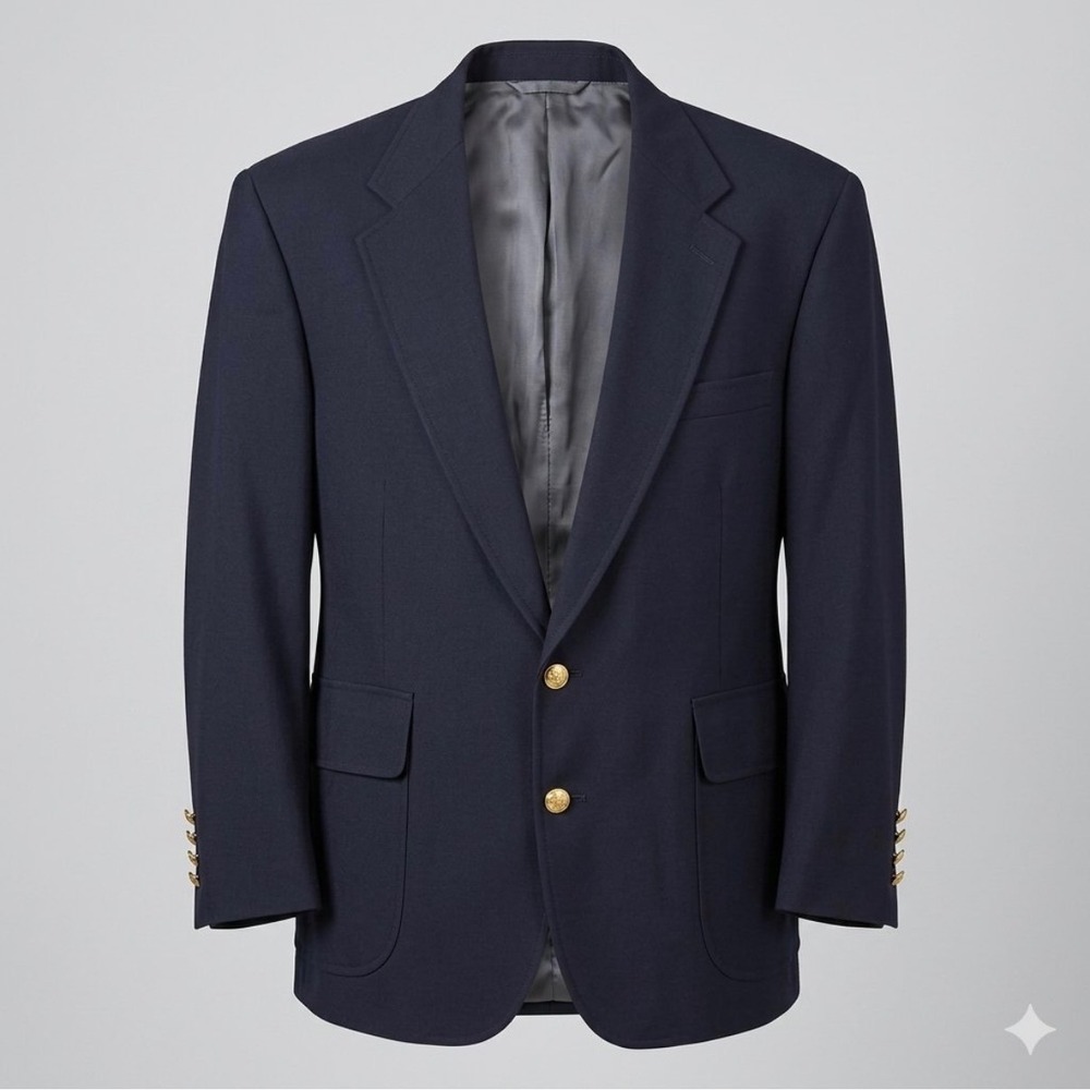 Lands' End Blazer Mens 44S Navy Blue 100% Wool Gold Crest Button Sport Coat USA